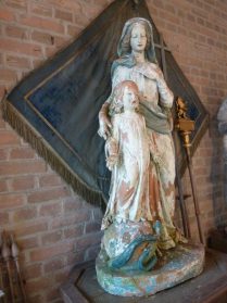 tuinbeeld terracotta -Maria kind Jesus- hoog 120 cm.